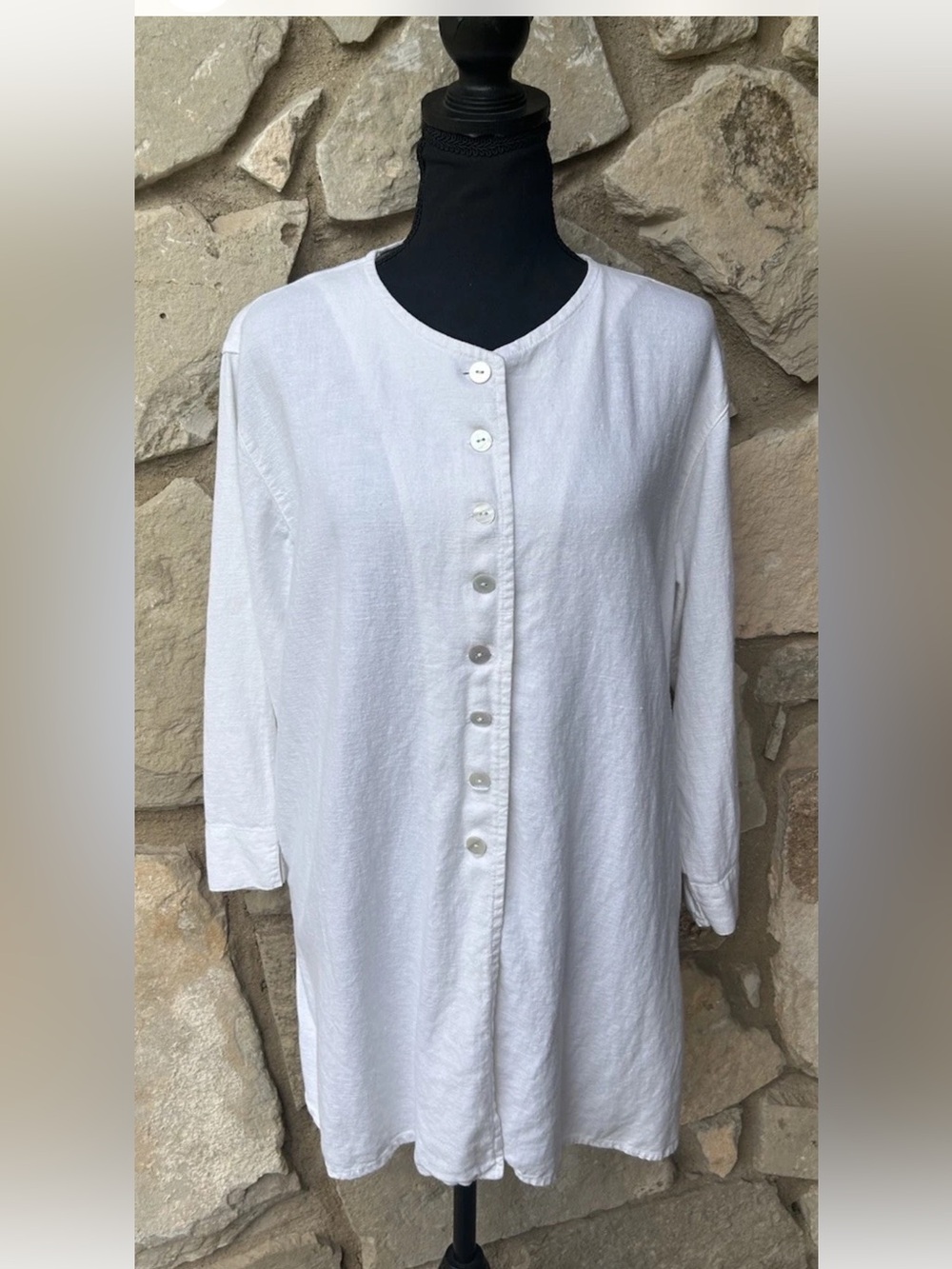 Chico's Design Linen Blend Tunic Size 2 Large Coastal White Button Front
